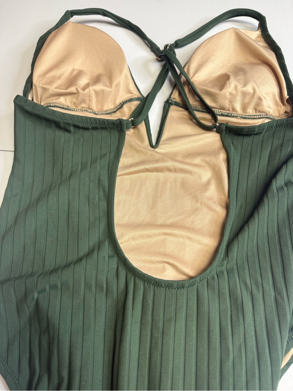 Shade & Shore Ribbed One-Piece Swimsuit in Green Size L low back cross straps - Picture 7 of 10